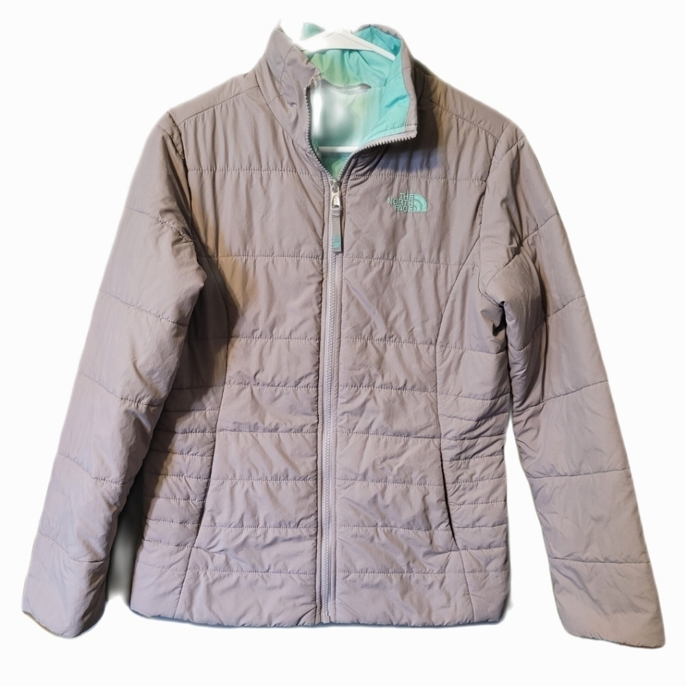 The North Face Girls Jacket Gray Mint Green Puffer XL Spring